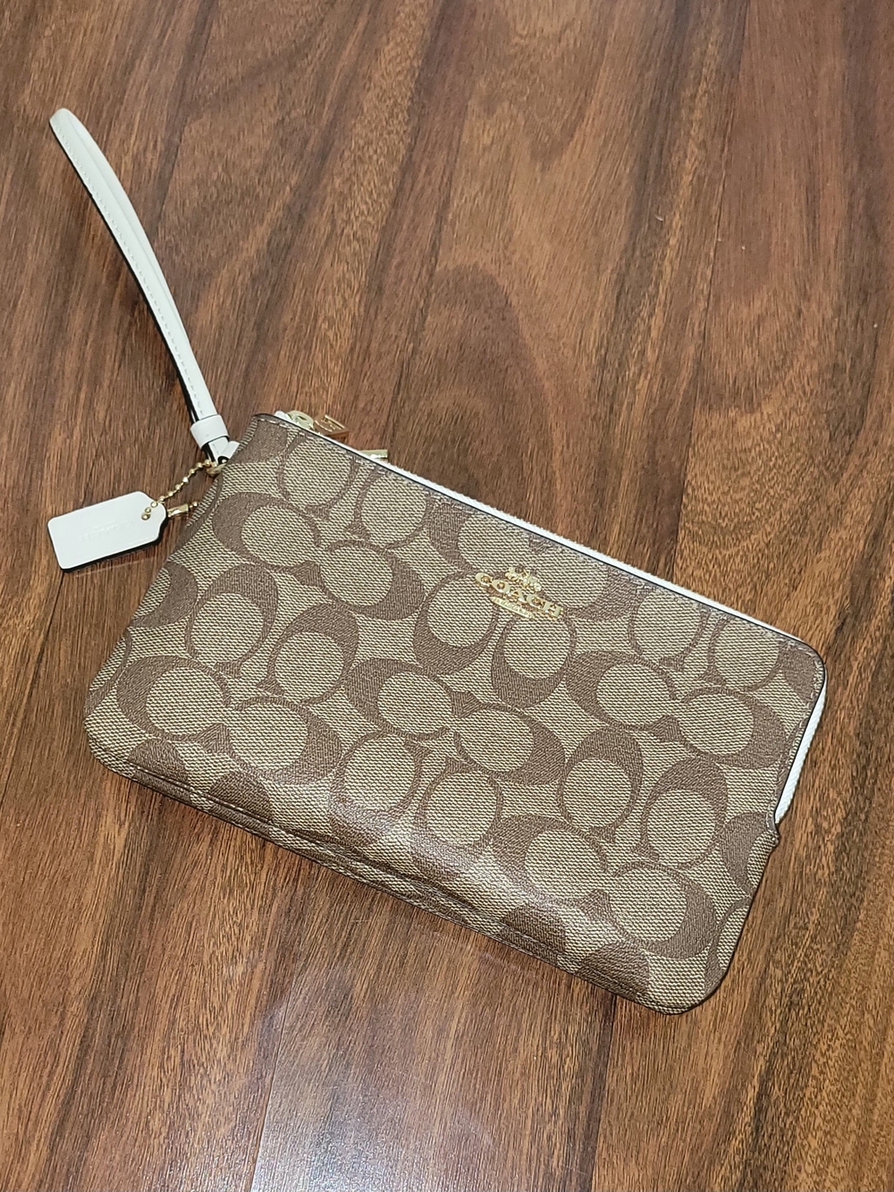 Coach Signature Canvas Wristlet in Brown/Khaki